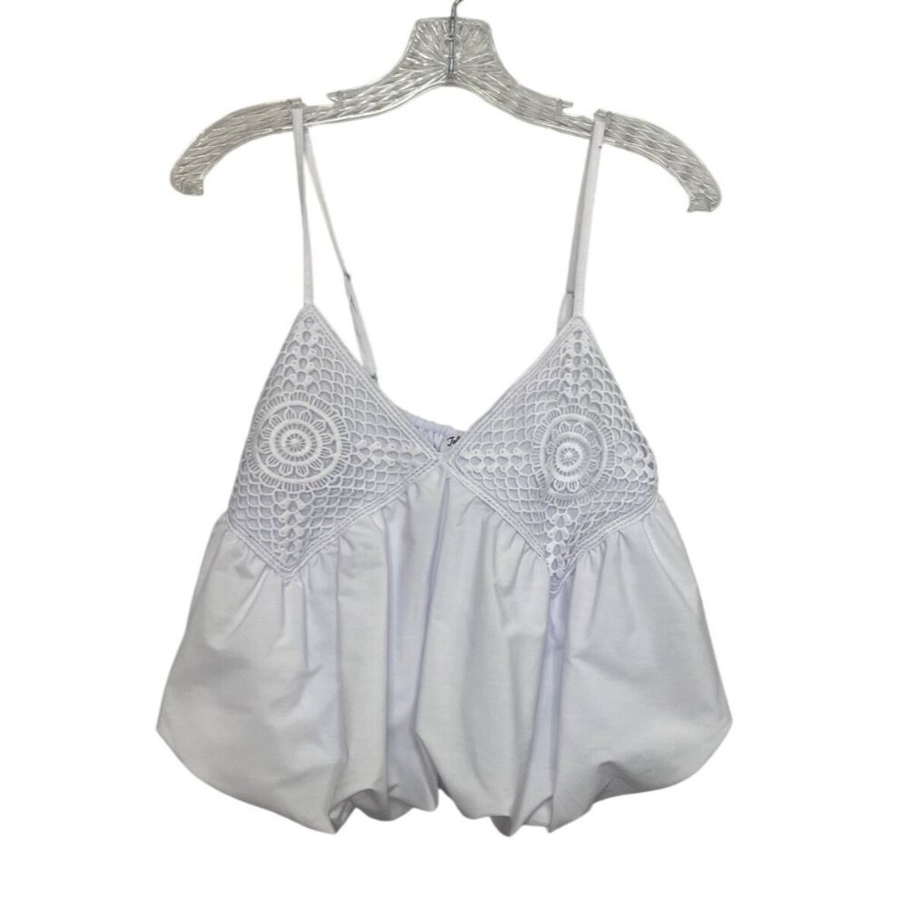 Jolie & Joy Bubble Hem Spaghetti Strap Tank Top Medium White New Lace Crochet Tr